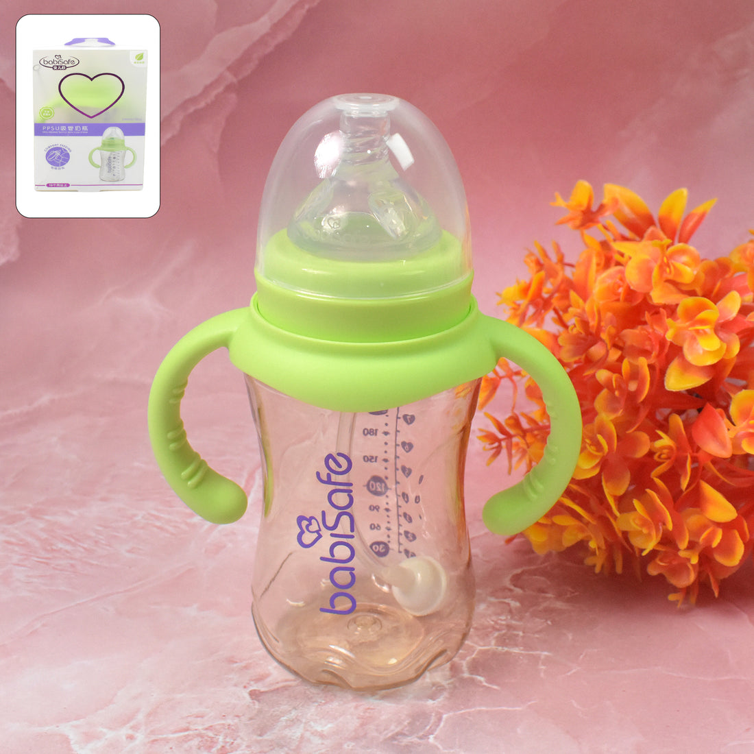 Plastic Baby Feeding Bottle With Handles Cleaning Brush  Straw (300 Ml  1 Pc) - Shop Gharse