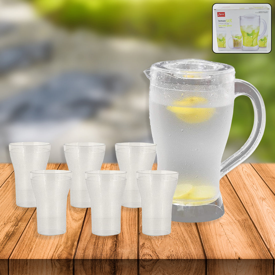 Apex Unbreakable Lemon Jug Set With 6 Glasses  1200ml Jug + 300ml Glasses Approx - Shop Gharse