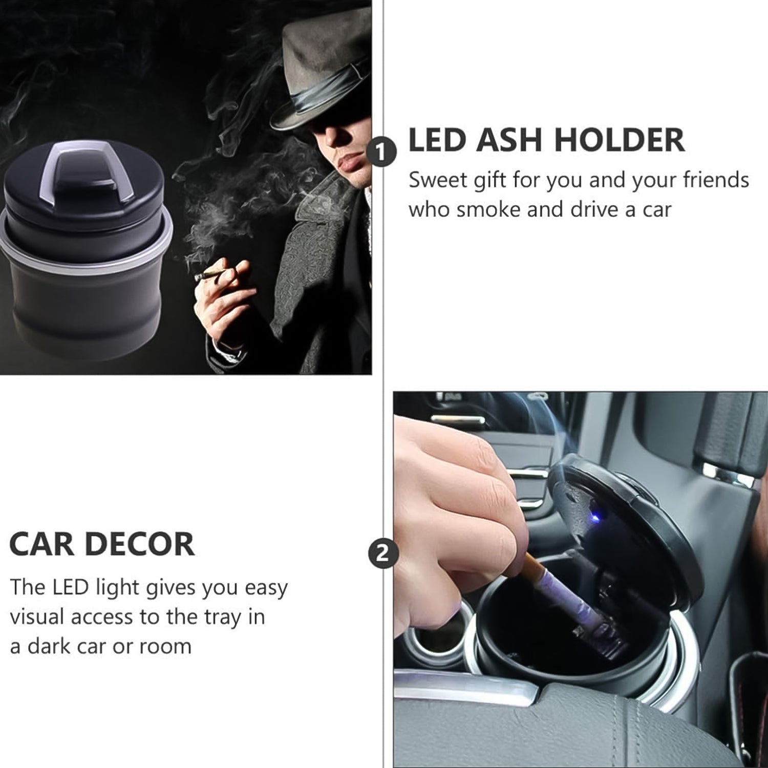 Portable Car Ashtray With Lid And Blue Led Light (1 Pc  With Color Box) - Shop Gharse