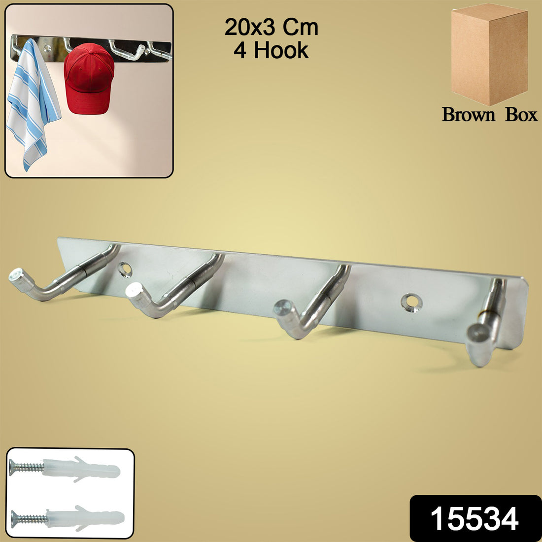 Stainless Steel Wall Mounted Coat 4 Hook Rack (20x3  1 Pc) - Shop Gharse