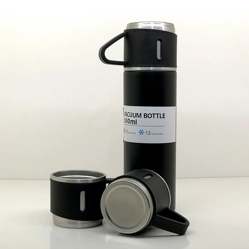Stainless Steel Vacuum Flask Set With 3 Steel Cups Combo For Coffee Hot Drink And Cold Water Flask Ideal Gifting Travel Friendly Latest Flask Bottle. (500ml) - Shop Gharse