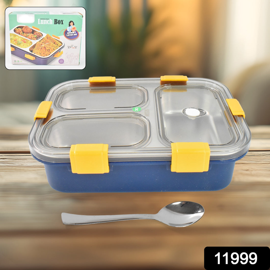 3 Compartment Transparent Stainless Steel Lunch Box For Kids - Shop Gharse