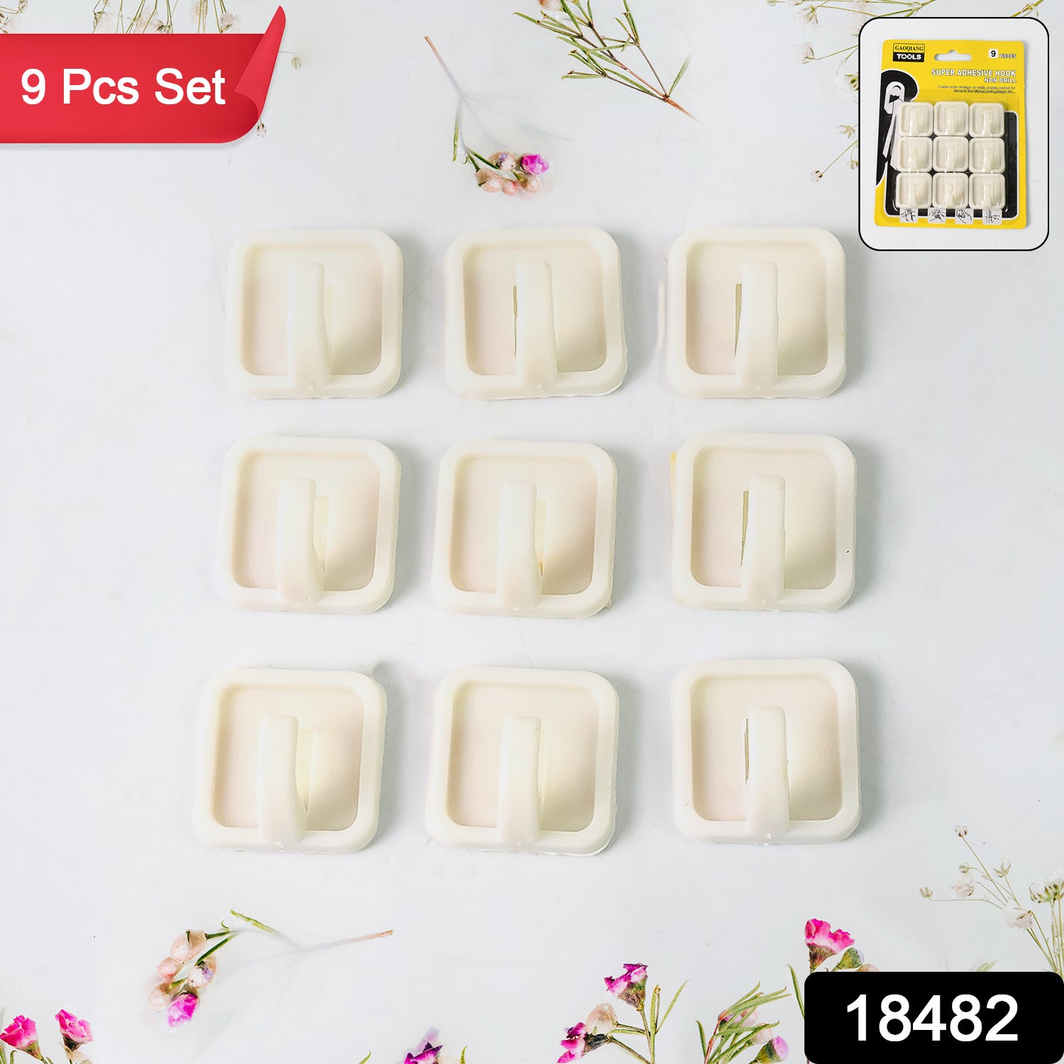 Adhesive Hooks For Wall Hanging Clothes Strong Adhesive Hooks (9 Pcs Set) - Shop Gharse