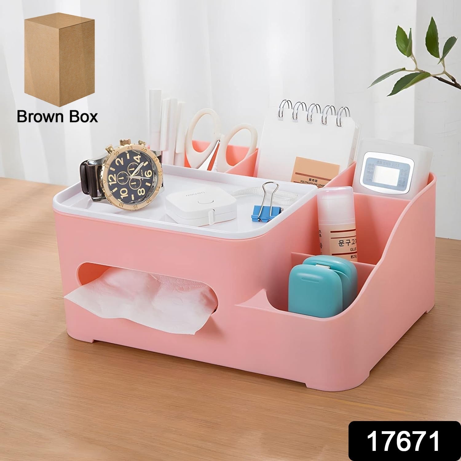 17671 Tissue Paper Storage Holder Stationery Storage Remote Control Decorative Pen Pencil Napkin Mobile Phone Multi-function Desk Storage Organizer For Home And Office (6 Compartment) - Shop Gharse