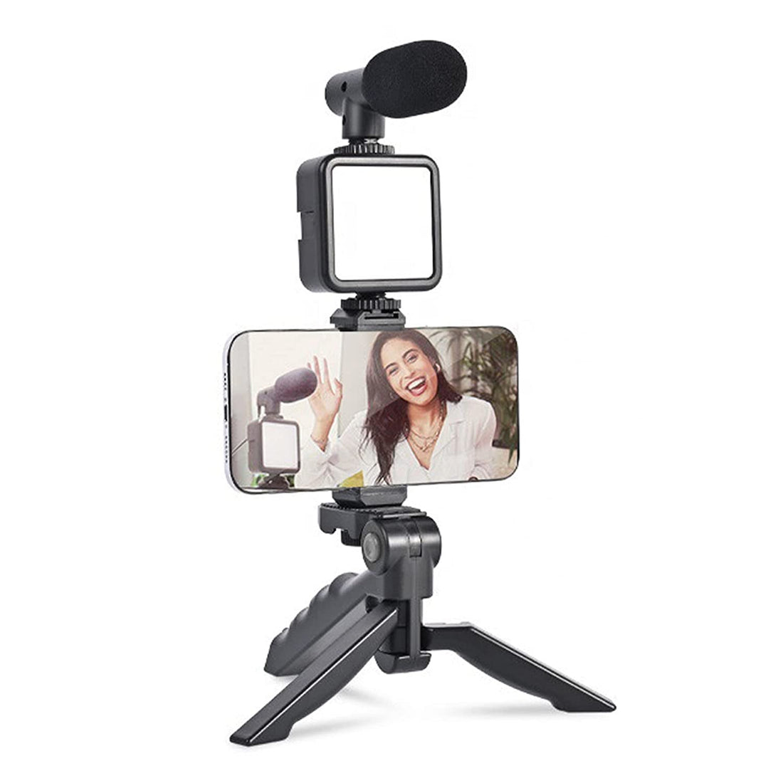 6054 Vlogging Kit For Video Making With Mic Mini Tripod Stand Led Light  Phone Holder Clip For Making Videos - Shop Gharse