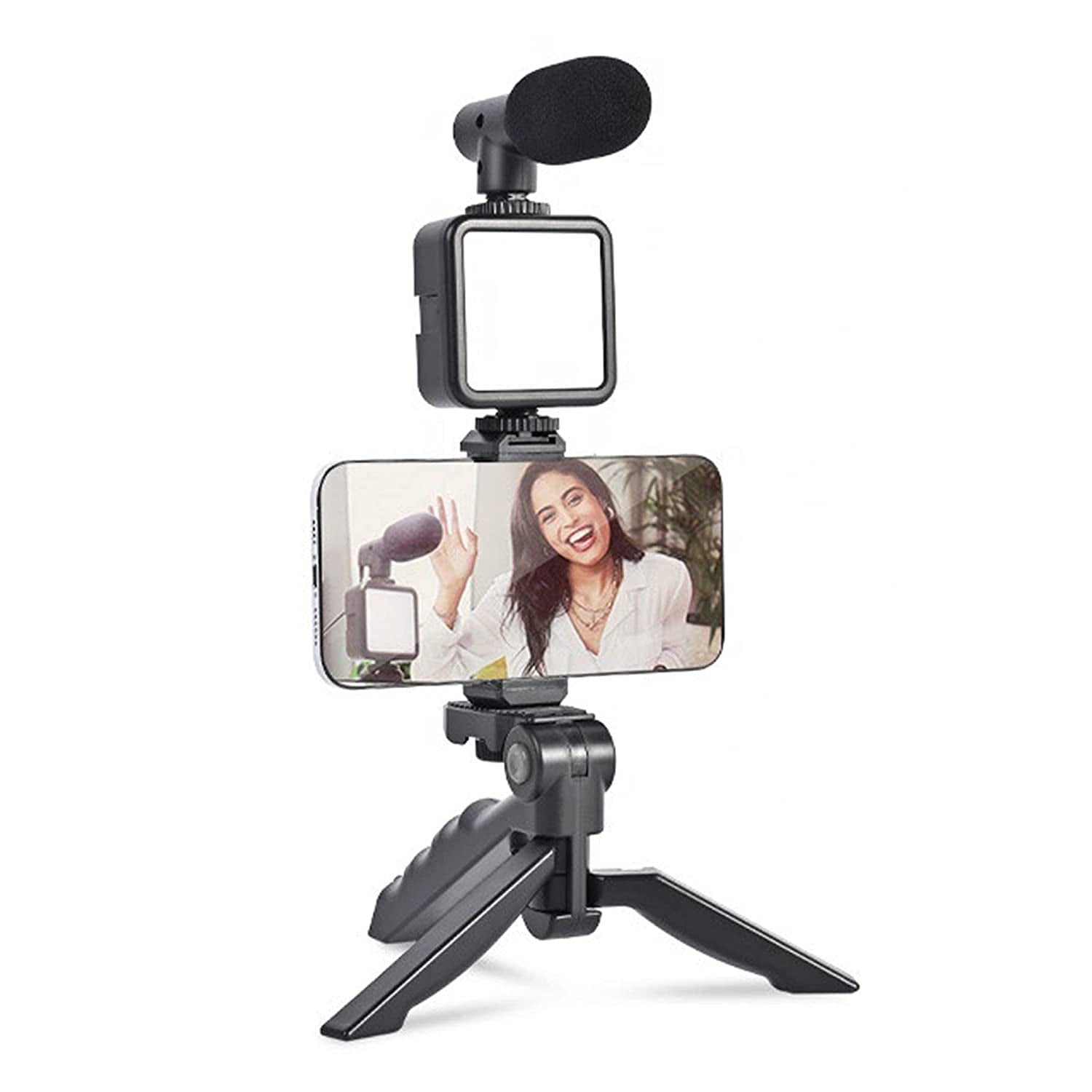 6054 Vlogging Kit For Video Making With Mic Mini Tripod Stand Led Light  Phone Holder Clip For Making Videos - Shop Gharse