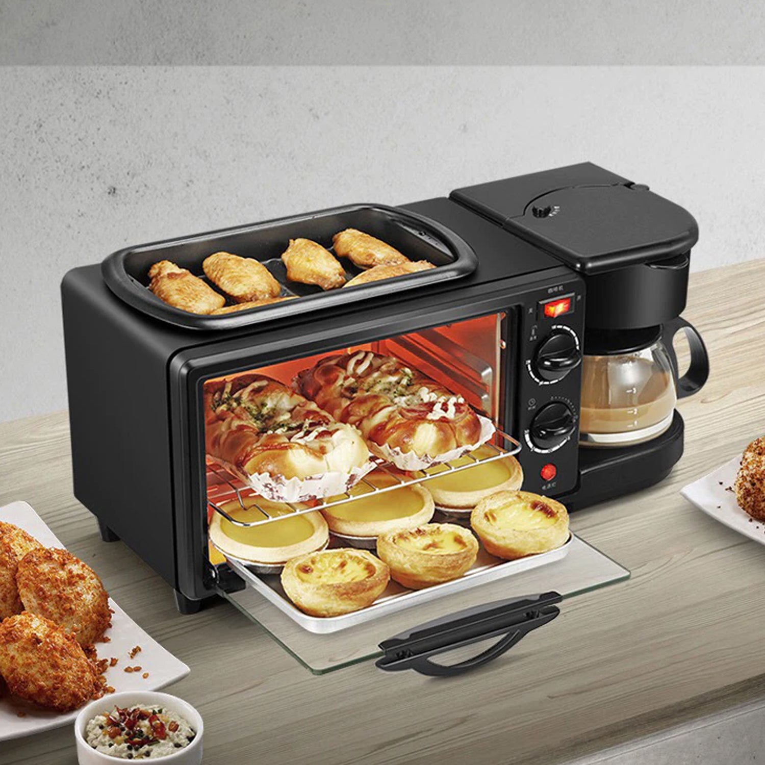 2788 3 In 1 Breakfast Maker Portable Toaster Oven Grill Pan  Coffee Maker Full Breakfast Ready At One Go - Shop Gharse