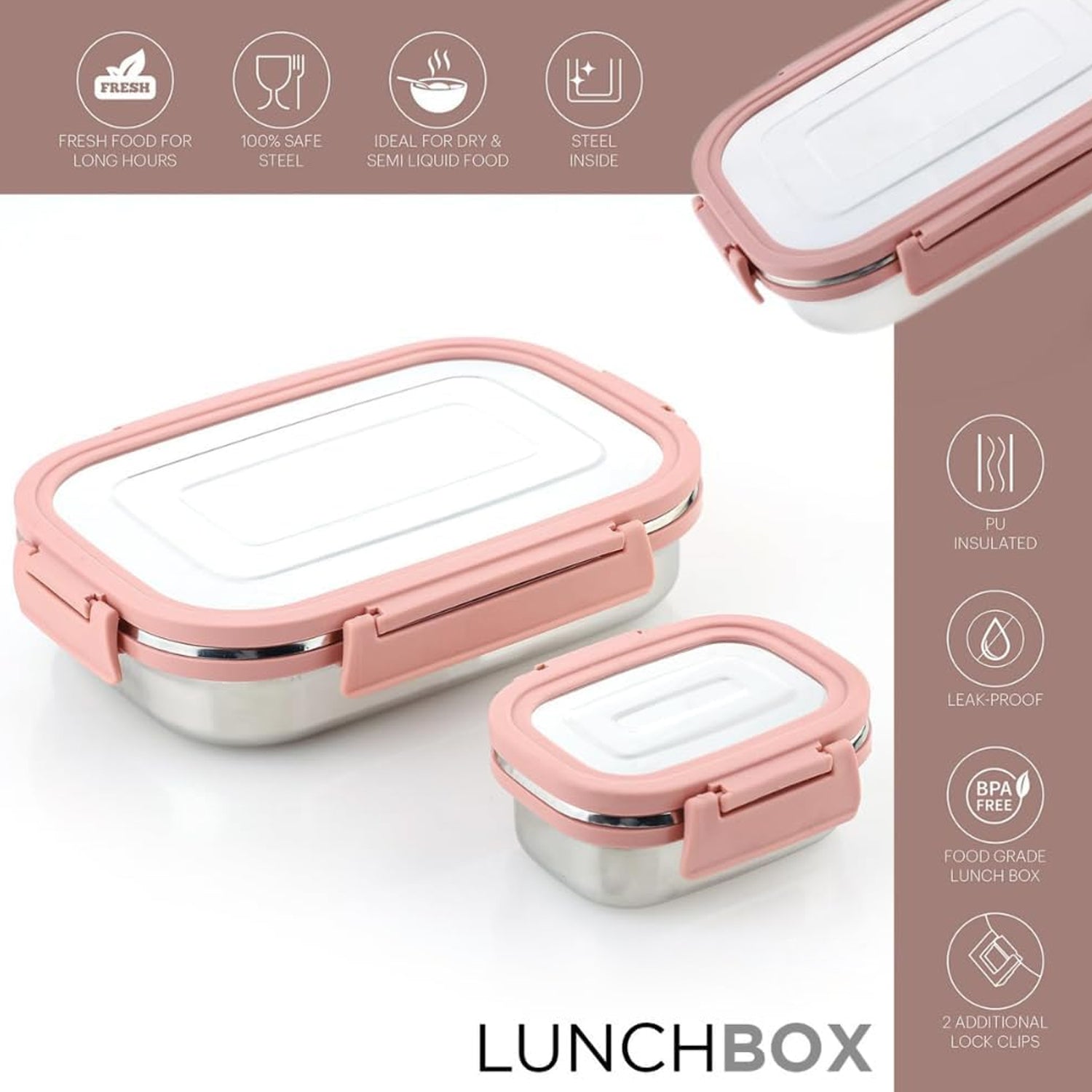 Premium Stainless Steel Leak Proof Air Tight Lunch Boxes (900ml+200ml Approx  2 Pc Set) - Shop Gharse