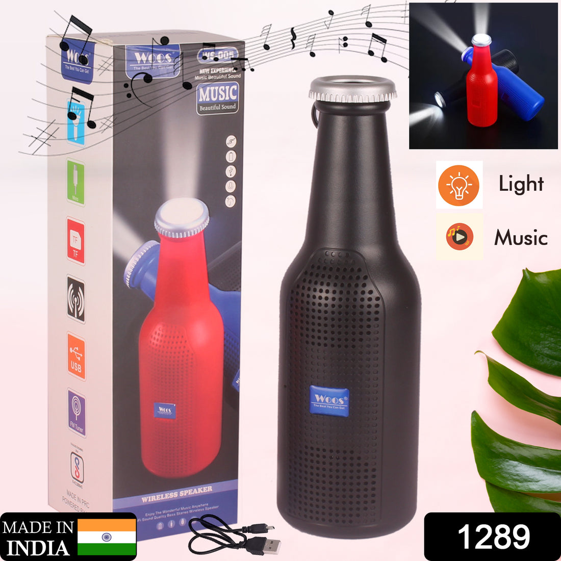 1289 Bottle Shape Bluetooth Speaker And Weatherproof Enhanced Wireless Usb Rechargeable Calling  Fm  Aux  Usb  Sd Card Support Portable Bluetooth Speaker With Rich Deep Bass - Shop Gharse