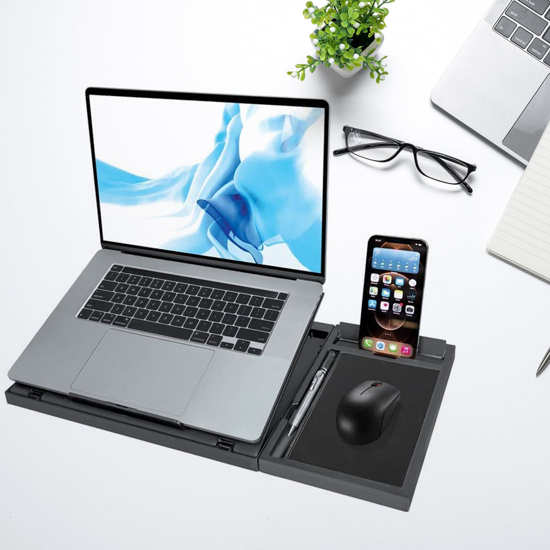 1229 Laptop Stand Suitable Portable Foldable Compatible With Macbook Notebook Tablet Tray Desk Table Book With Free Phone Stand - Shop Gharse