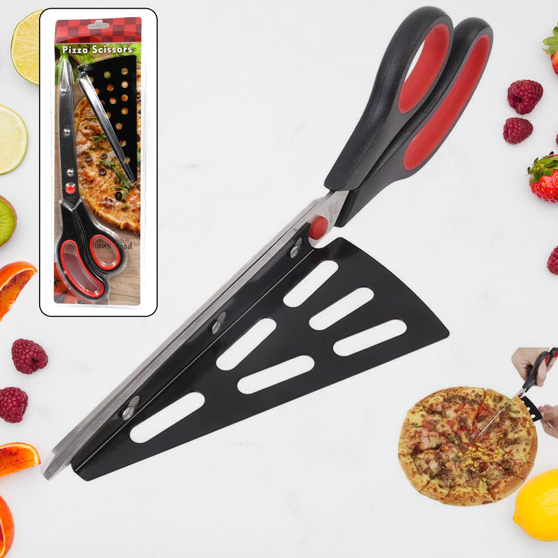 Stainless Steel Pizza Cutter Scissors Plastic Handle With Removable Spatula - Shop Gharse