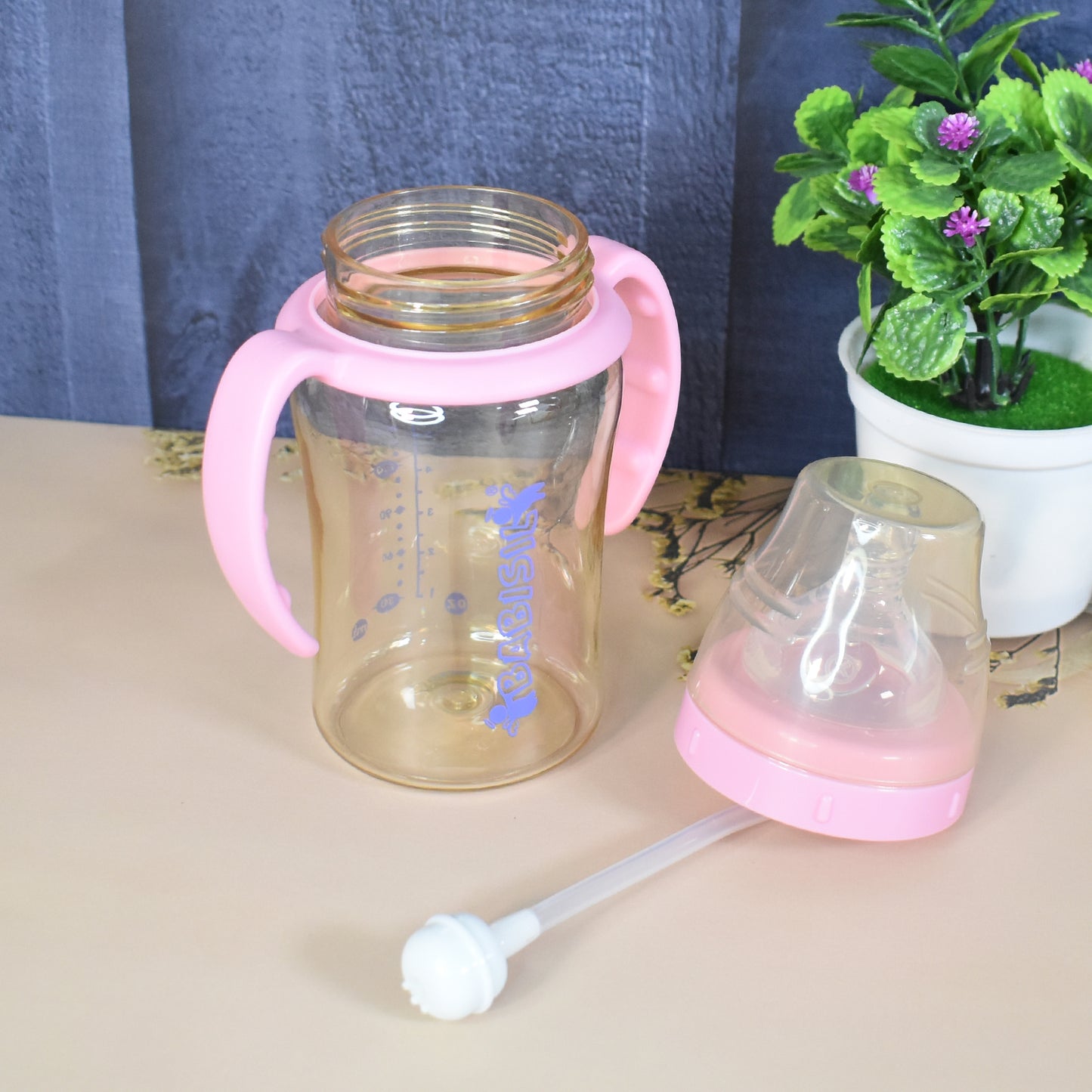 Plastic Baby Feeding Bottle With Handles  Straw (220 Ml  1 Pc) - Shop Gharse