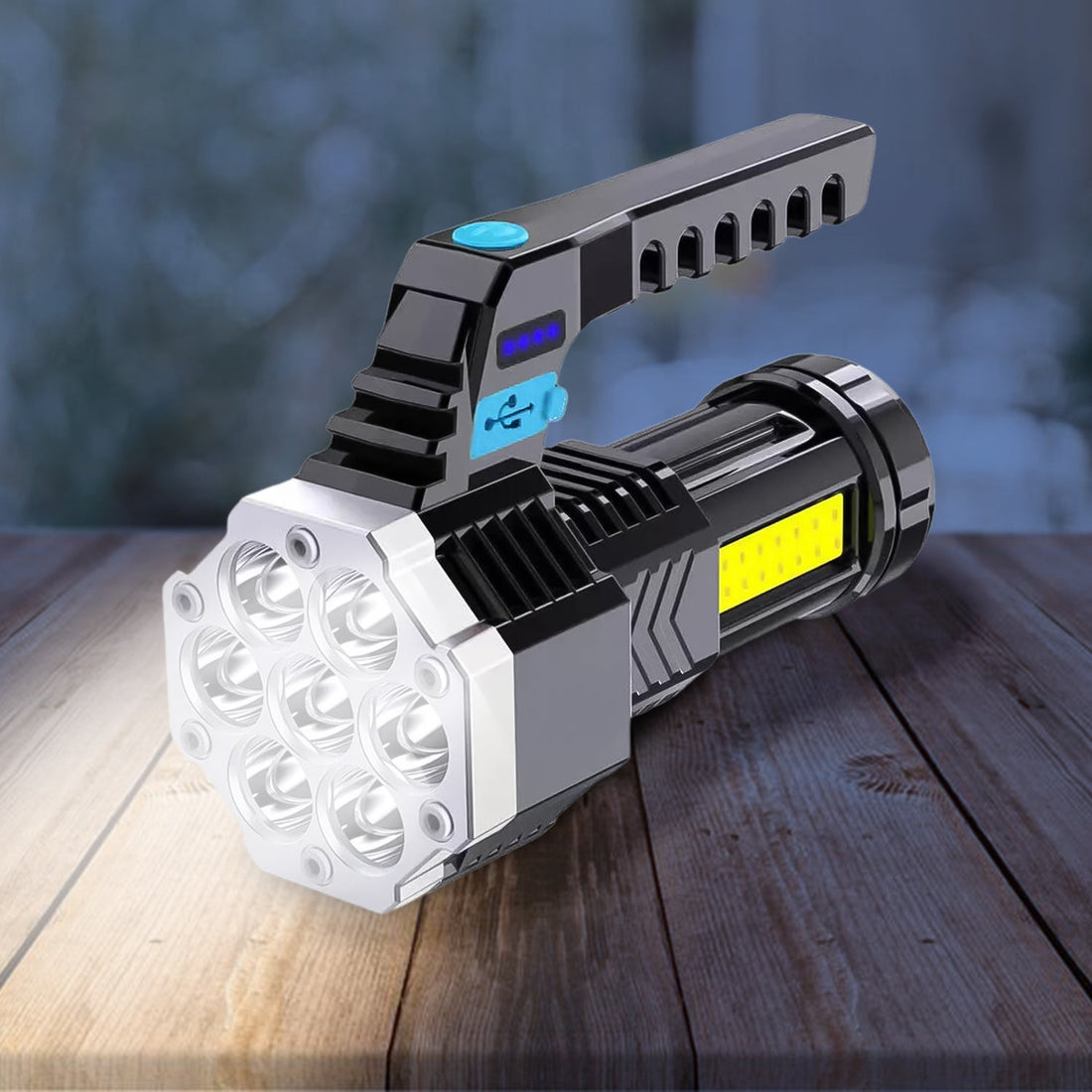 Portable Flashlight  Torch  Cob 7led Hand Light Usb Rechargeable Light With Side Light (1 Pc) - Shop Gharse