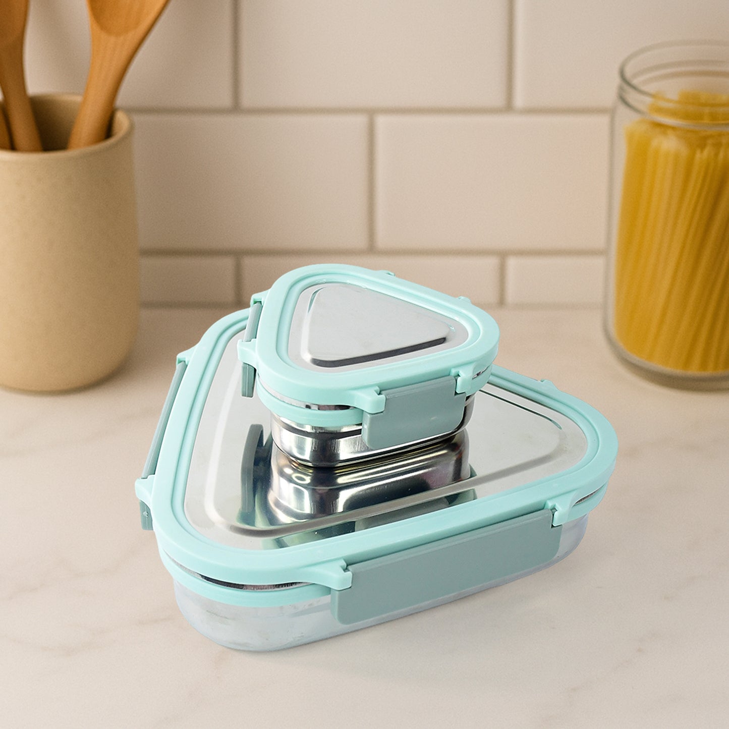 Ganesh Trinity 2-piece Stainless Steel Triangle Lunch Box Set - Shop Gharse