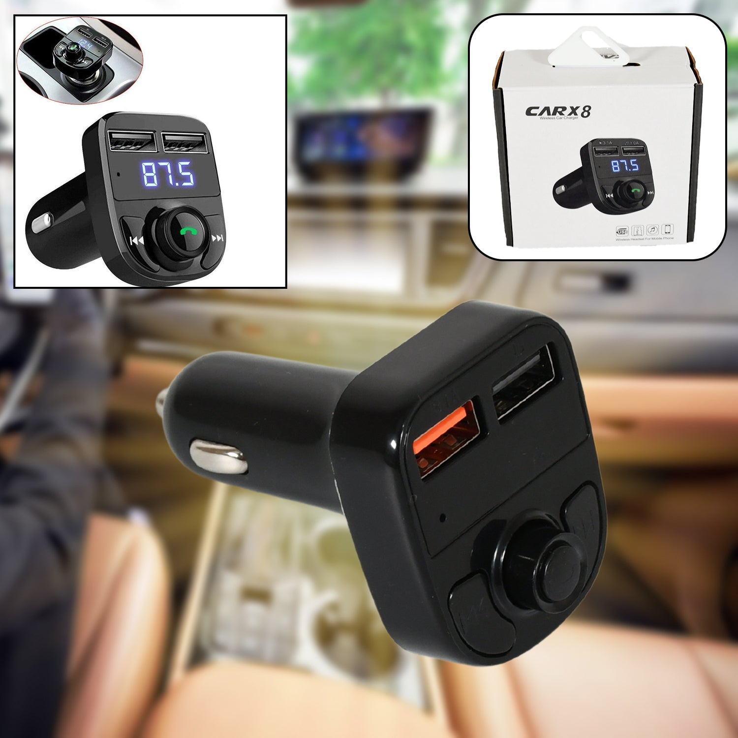 8533 Car-x8 Bluetooth Fm Transmitter Kit For Hands-free Call Receiver  Music Player  Call Receiver  Fast Mobile Charger Ports For All Smartphoneswith 3.1a Quick Charge Dual Usb Car Charger - Shop Gharse