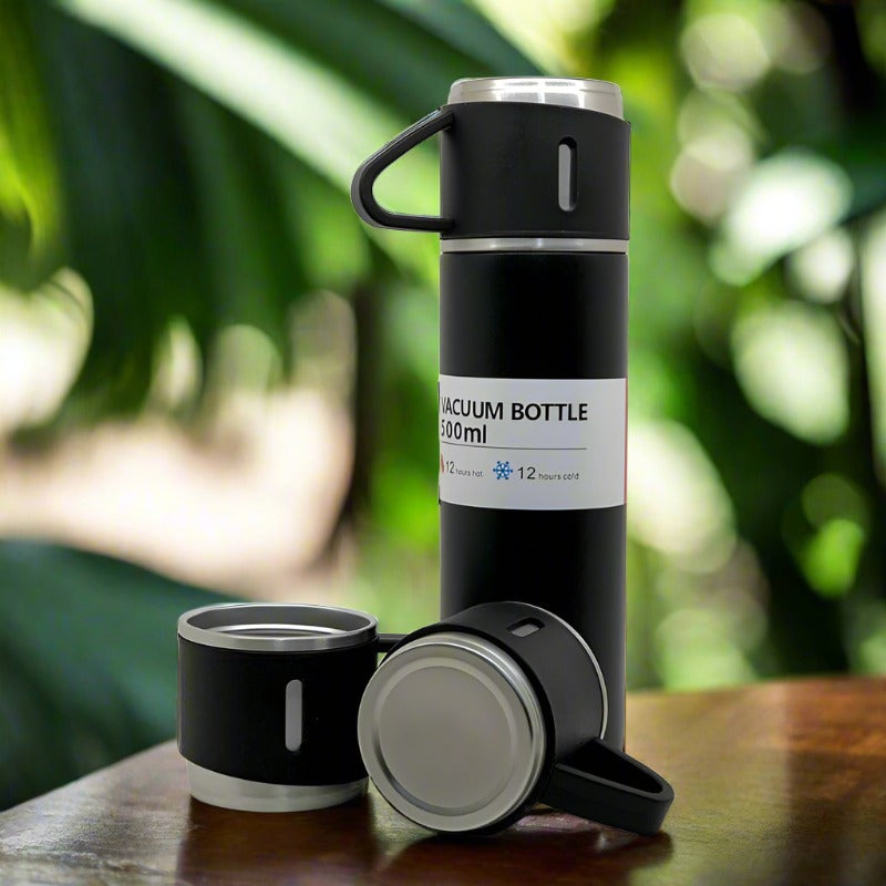 Stainless Steel Vacuum Flask Set With 3 Steel Cups Combo For Coffee Hot Drink And Cold Water Flask Ideal Gifting Travel Friendly Latest Flask Bottle. (500ml) - Shop Gharse