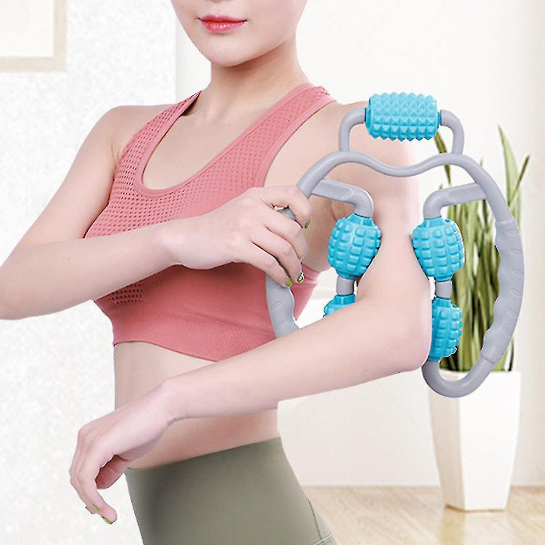 0265 Muscle Massage Roller 5 Wheels Relieve Soreness Leg Muscle Roller Fitness Roller Muscle Relaxer Massage Roller Ring Clip All Round Massaging Uniform Force Elastic Pp Drop Shaped For Home Use (1 Pc) - Shop Gharse