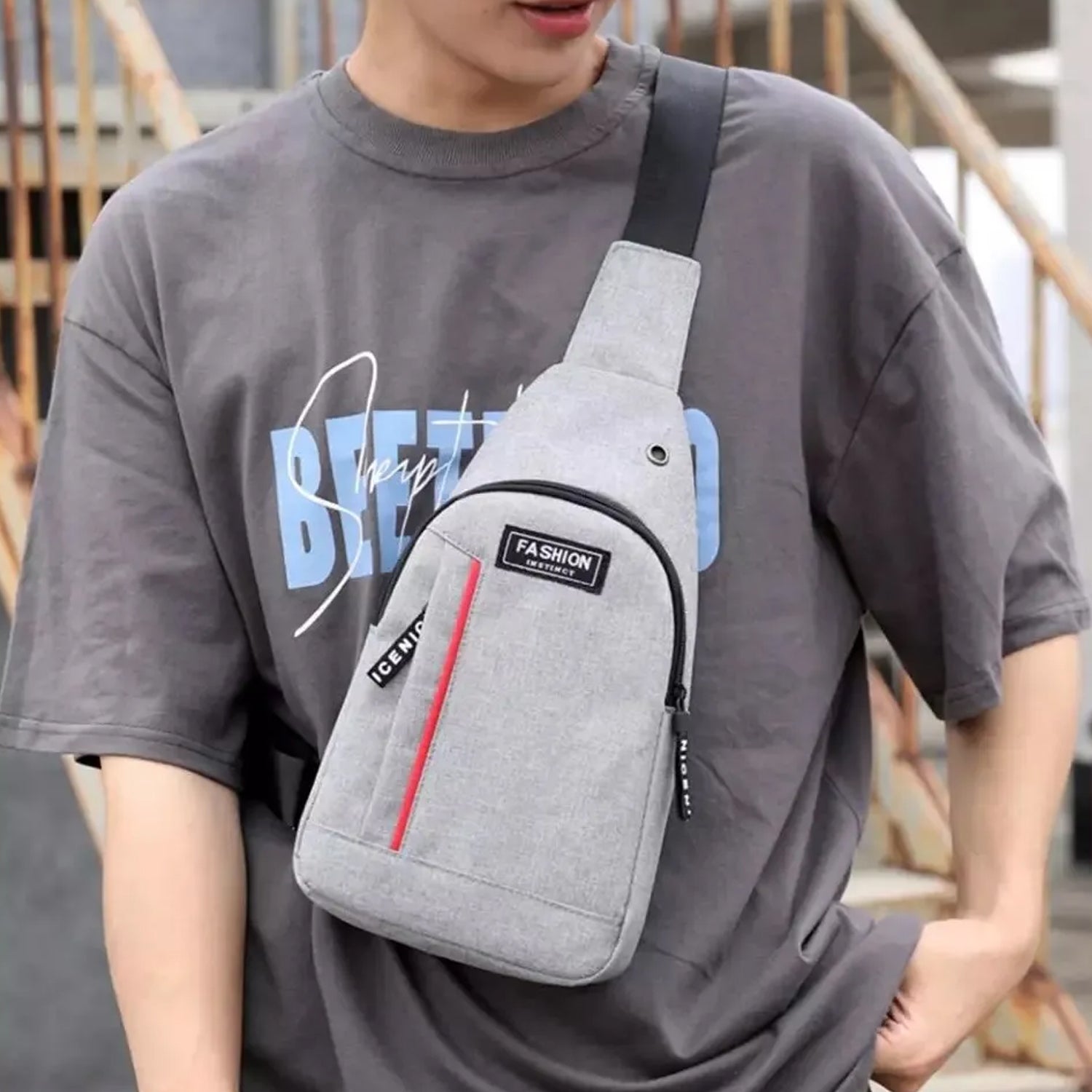 0323 Grey Waterproof Anti Theft Crossbody Fanny Pack Waist Bag Pu Leather Shoulder Bags Chest Men Casual Fashion Usb Charging Earphone Hook Sling Travel Messengers Bag - Shop Gharse