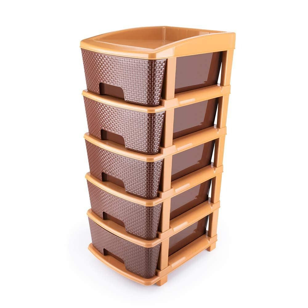 1151 5tier Plastic Modular Drawer System For Multiple Use (Brown Colour) - Shop Gharse