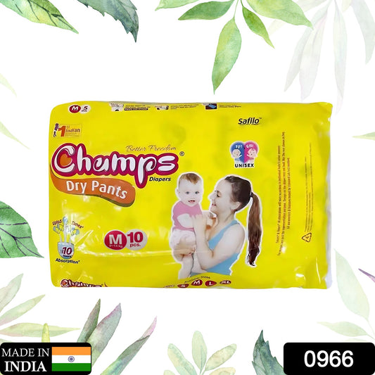 0966 Medium Champs Dry Pants Style Diaper- Medium (10 Pcs) Best For Travel  Absorption Champs Baby Diapers Champs Soft And Dry Baby Diaper Pants (M 10 Pcs ) - Shop Gharse