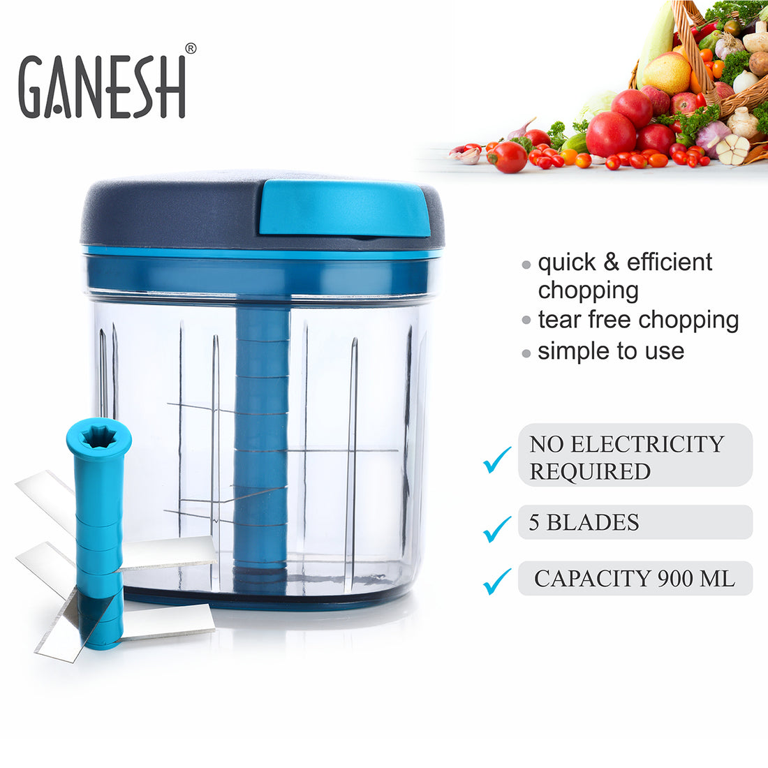 8107 Ganesh Master Chopper With 5 Stainless Steel Blades Xl Large Jumbo Chopper (900 Ml) - Shop Gharse