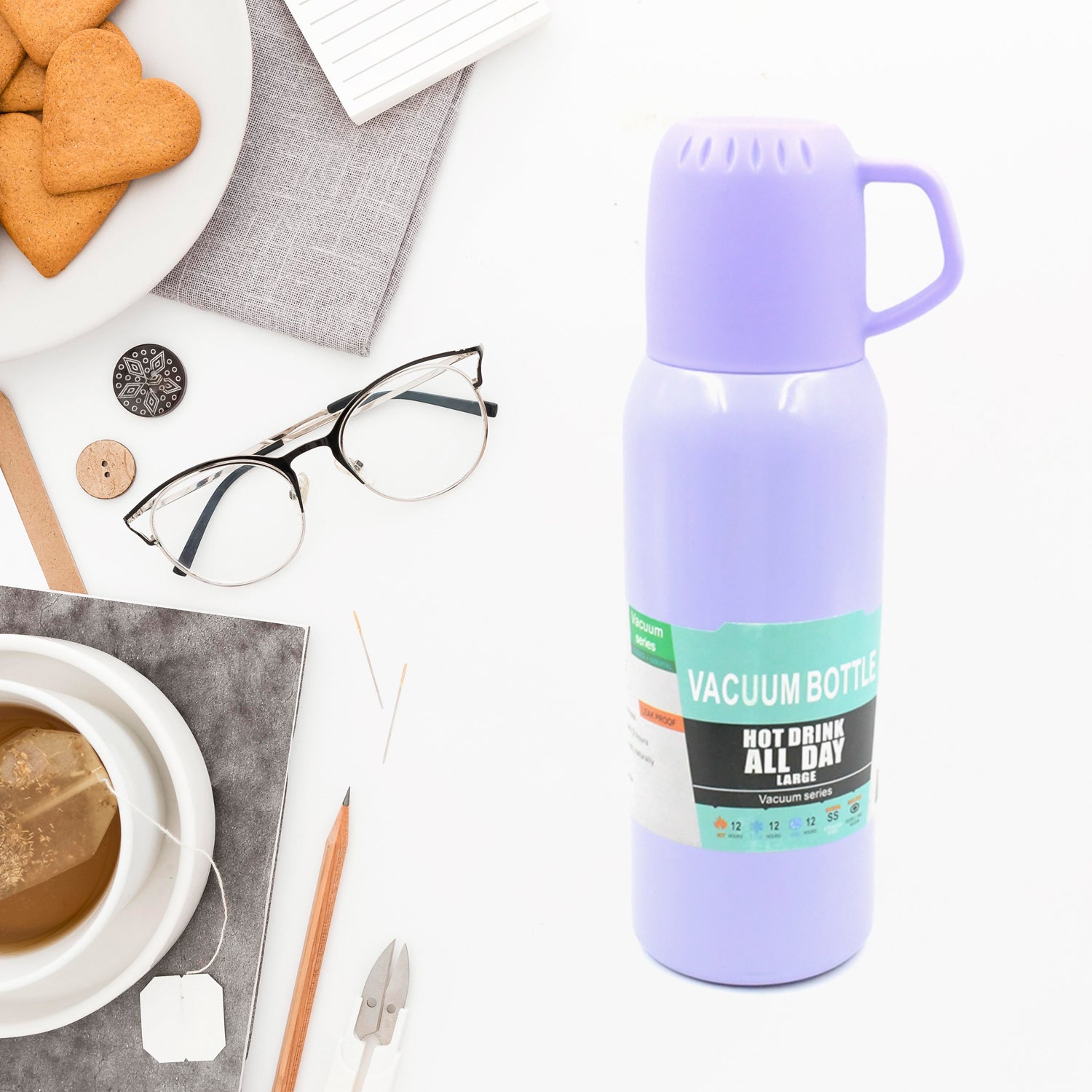 5533 Vacuum Flask Set Stainless Steel Thermos With 3 Cup Creative Gift Set With Cover Handle Portable Car Water Bottle Set (Approx 500ml) - Shop Gharse