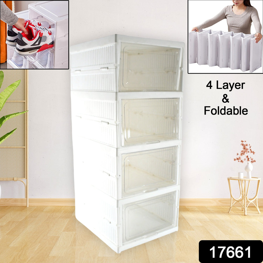 Stackable Multifunctional Storage For Clothes Foldable Drawer Shelf Basket Utility Cart Rack Storage Organizer Cart For Kitchen Pantry Closet Bedroom Bathroom Laundry (4 Layer 1 Pc) - Shop Gharse