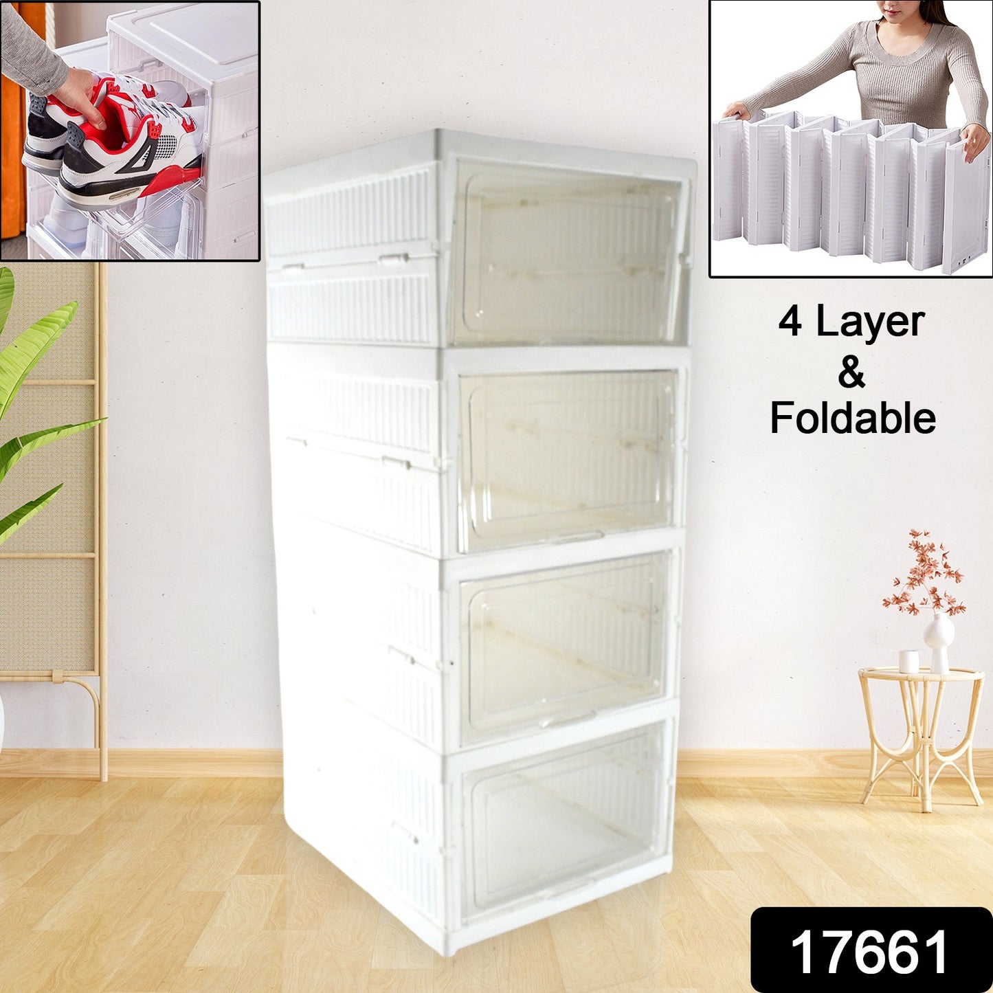 Stackable Multifunctional Storage For Clothes Foldable Drawer Shelf Basket Utility Cart Rack Storage Organizer Cart For Kitchen Pantry Closet Bedroom Bathroom Laundry (4 Layer 1 Pc) - Shop Gharse