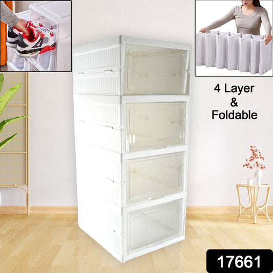 Stackable Multifunctional Storage For Clothes Foldable Drawer Shelf Basket Utility Cart Rack Storage Organizer Cart For Kitchen Pantry Closet Bedroom Bathroom Laundry (4 Layer 1 Pc) - Shop Gharse