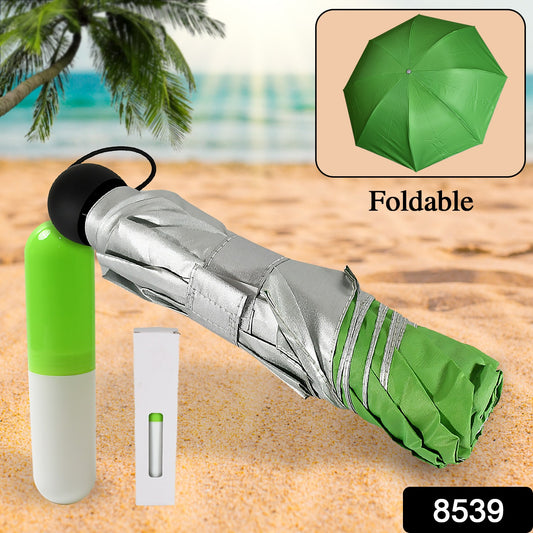 8539 3 Fold Sun Protective Solid Foldable Outdoor Umbrella Portable Sun Uv Protection Lightweight Rain Umbrella With Umbrella Case For Girls Women Men Boys - Shop Gharse