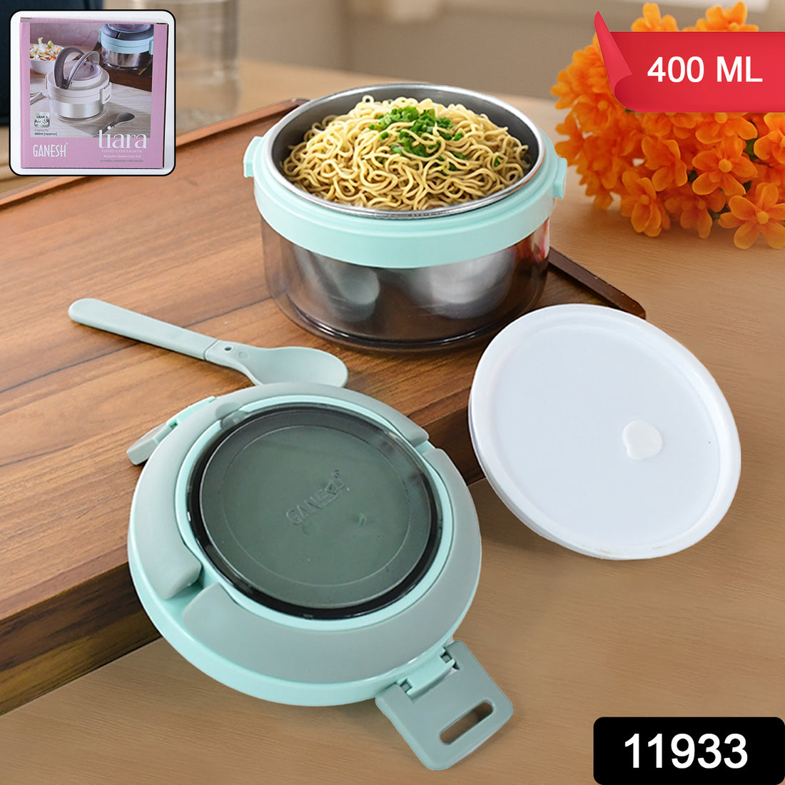 Ganesh Tiara 400ml Stainless Steel Insulated Lunch Box With Leakproof Lid  Folding Spoon - Shop Gharse