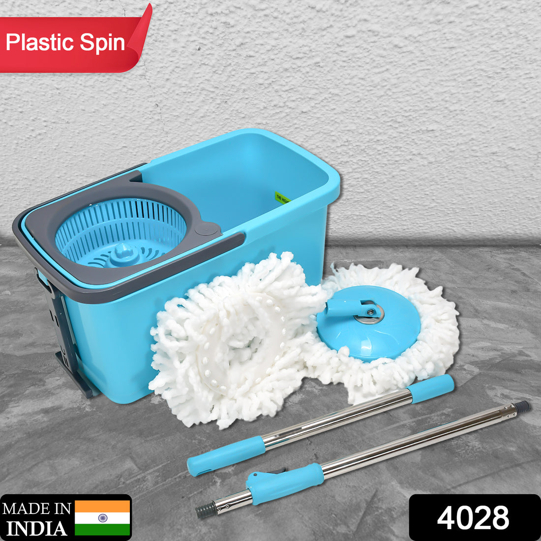 4028 Quick Spin Mop Plastic Spin Bucket Floor Cleaning Easy Wheels  Big Bucket Floor Cleaning Mop With Bucket - Shop Gharse
