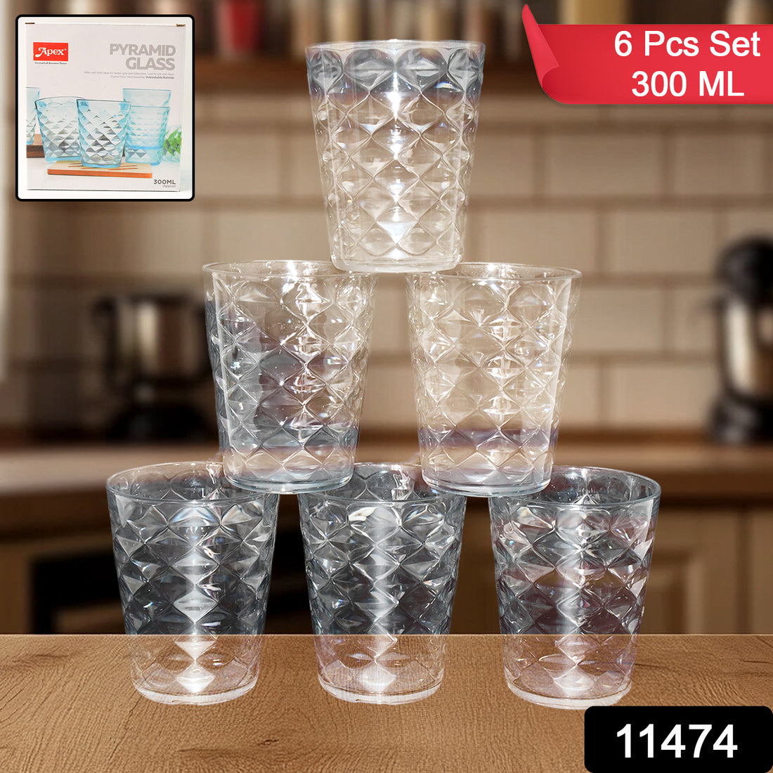 Apex Pyramid Design Unbreakable Plastic Glass  300 Ml - Shop Gharse