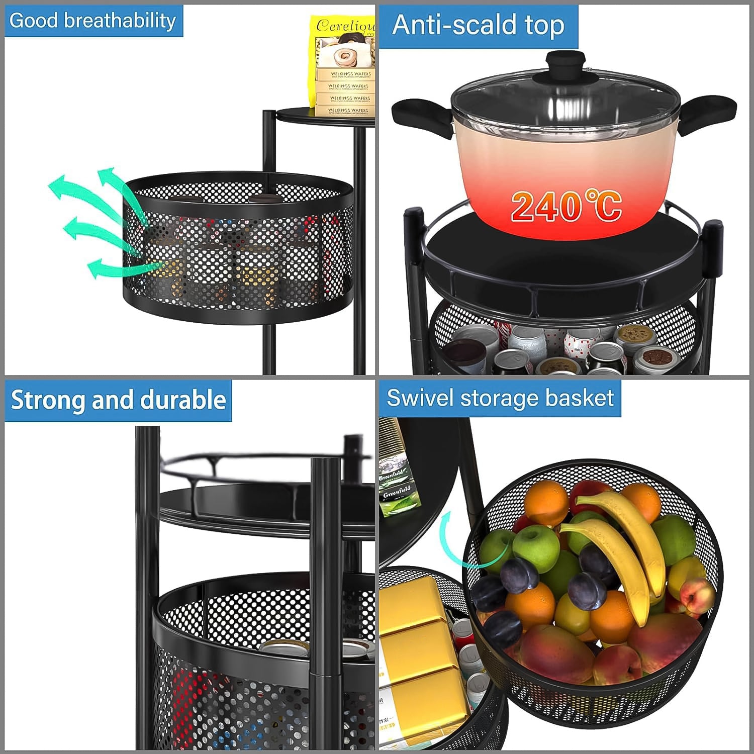 Metal Round High Quality Kitchen Trolley With Wheels (3 Layer  1 Pc) - Shop Gharse