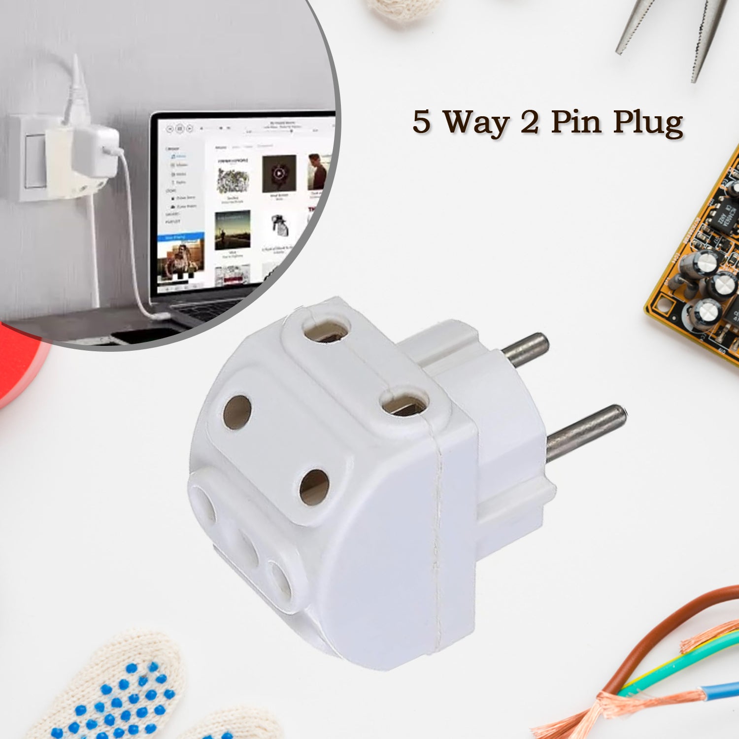 5-way 2 Pin Multi-plug Socket  Converter (1 Pc) - Shop Gharse