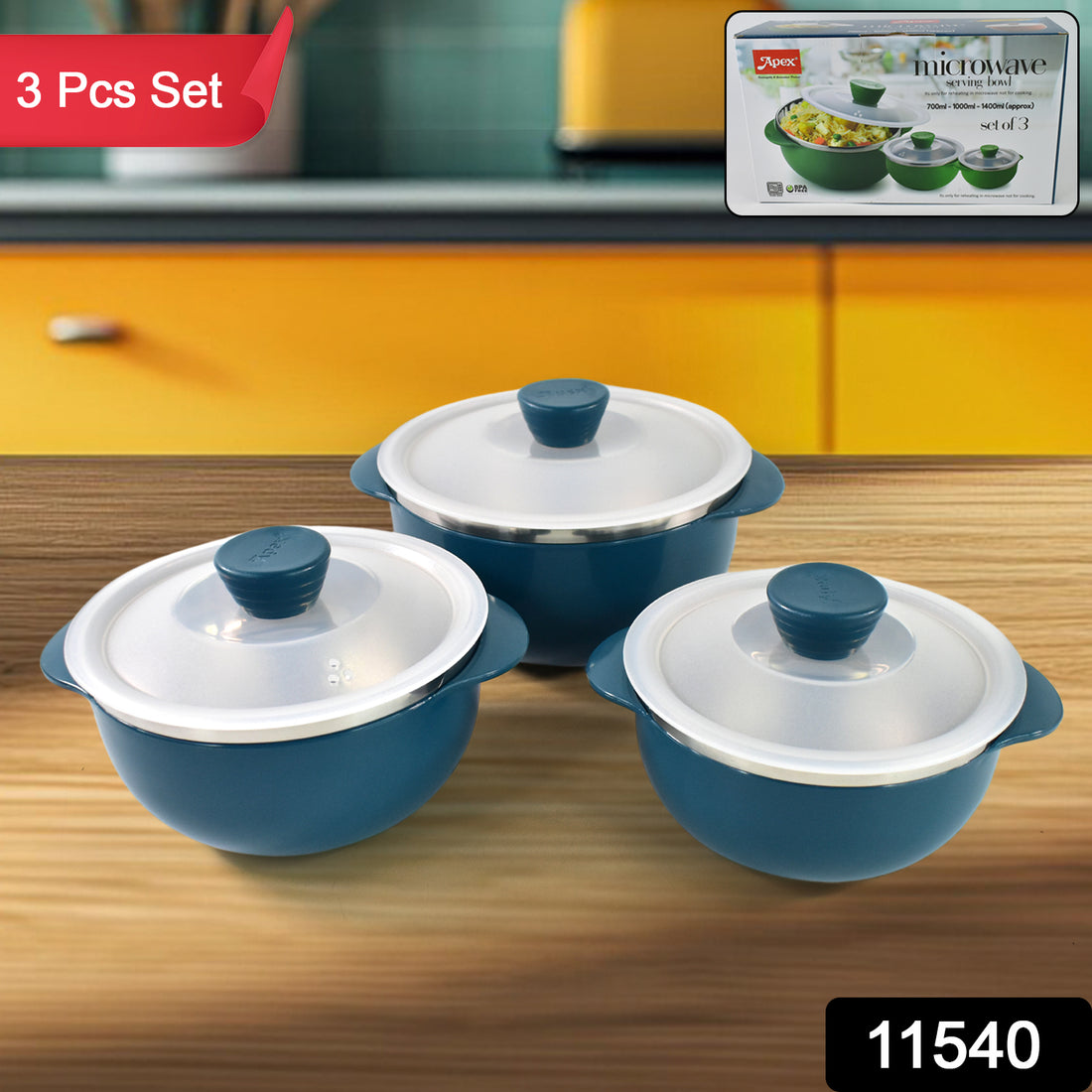 Apex Microwave-safe Serving Bowl 3 Pcs Set (700ml 1000ml 1400ml) - Shop Gharse