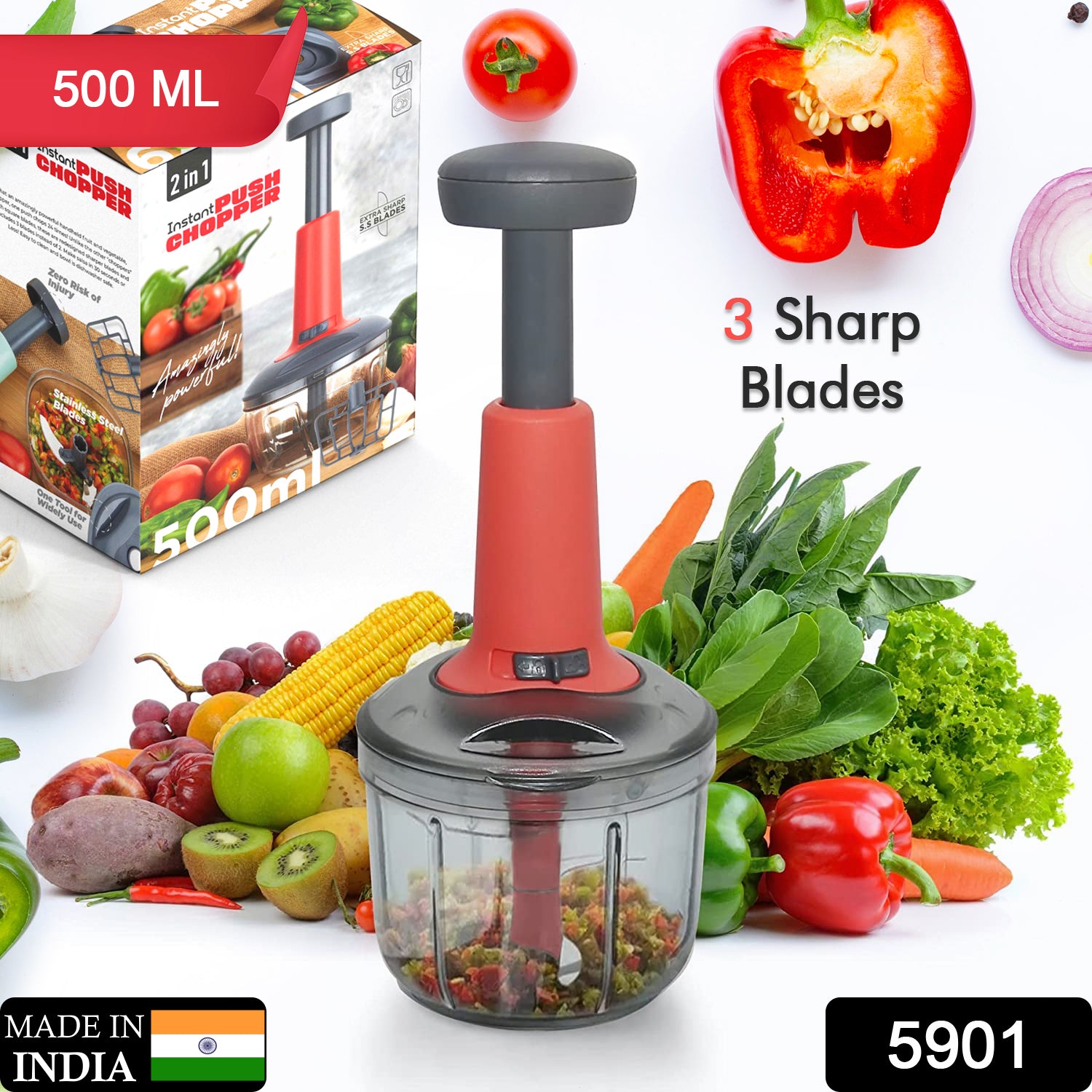 5901 Matte Finish Manual Hand Press Chopper For Kitchen Mini Handy  Compact Chopper With 3 Blades For Effortlessly Chopping Vegetables  Fruits For Your Kitchen. - Shop Gharse