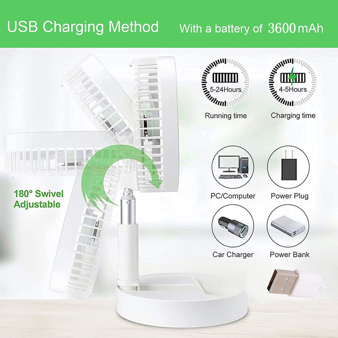 7206 Telescopic Electric Desktop Fan Height Adjustable Foldable  Portable For Travelcarry  Silent Table Top Personal Fan For Bedside Office Table (Battery Not Include) - Shop Gharse