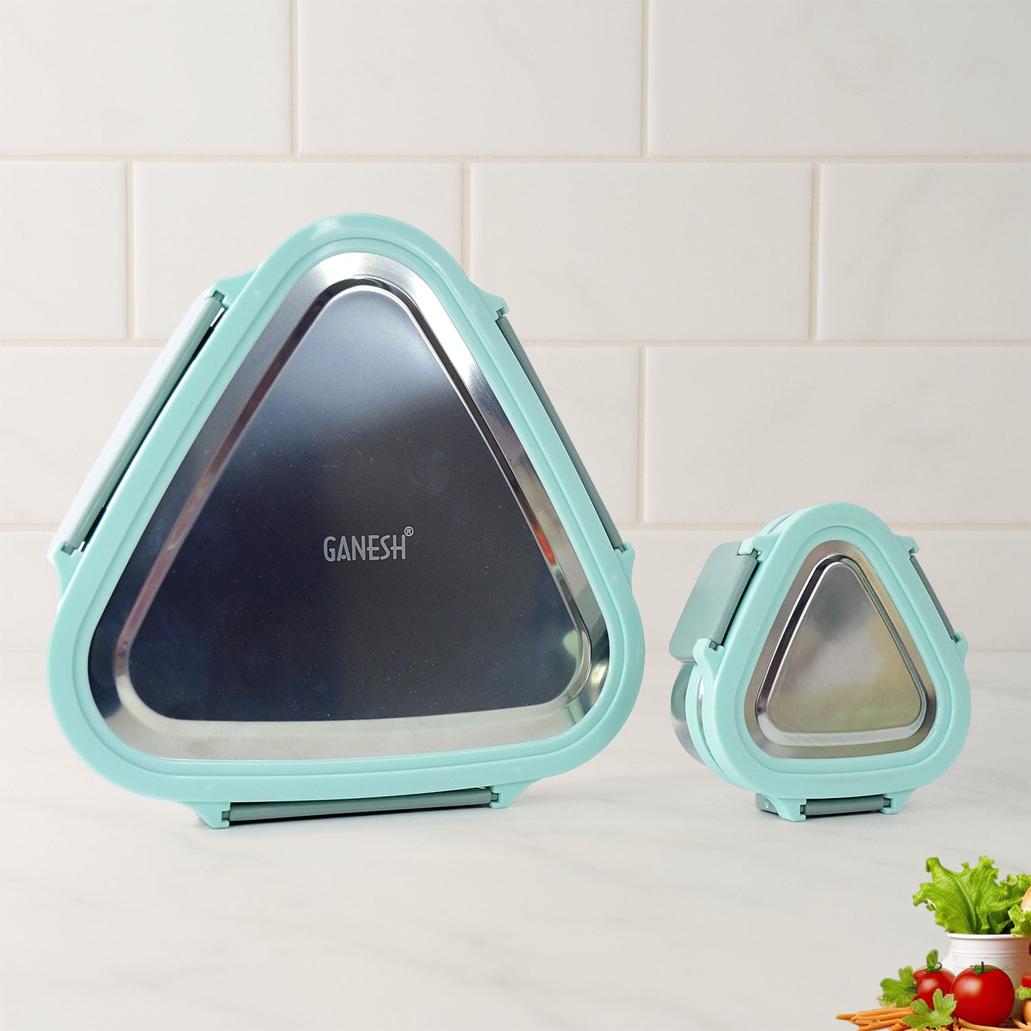 Ganesh Trinity 2-piece Stainless Steel Triangle Lunch Box Set - Shop Gharse