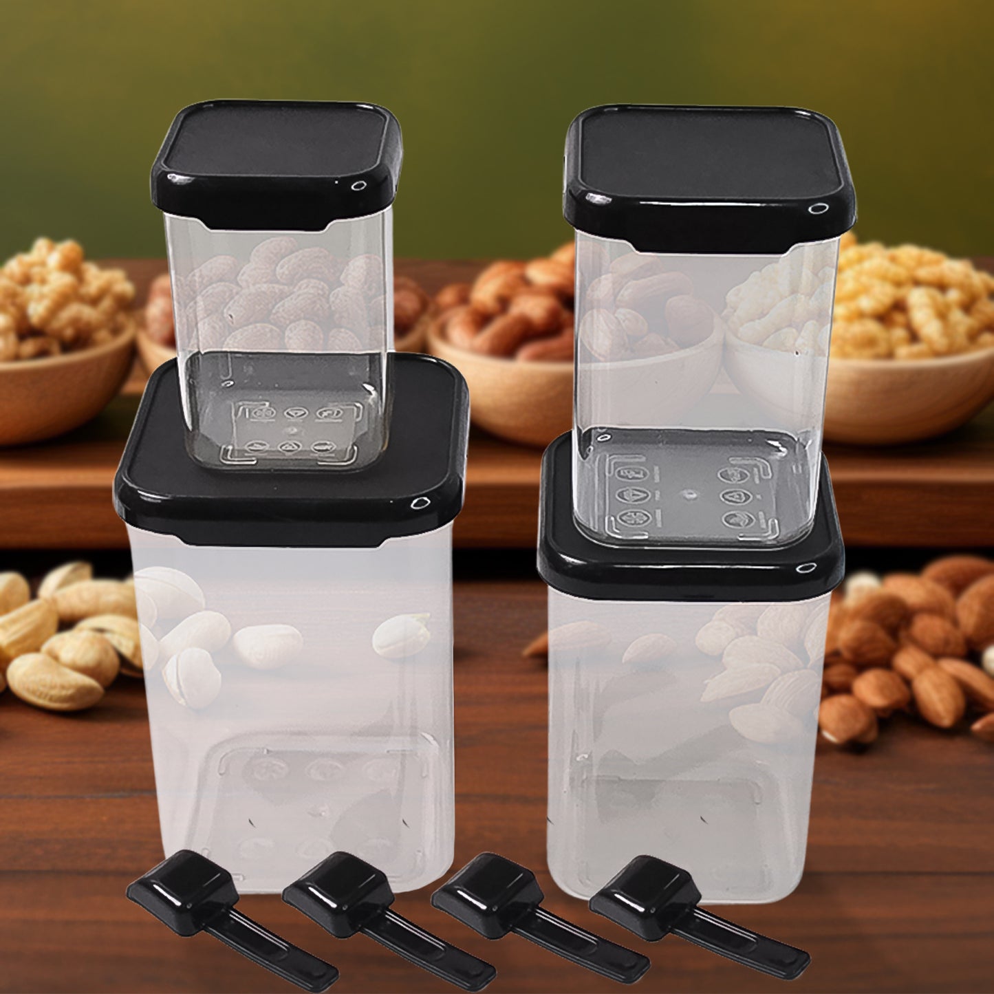 Plastic Air Tight Containers Storage (4 Pc Set With 4 Spoon) - Shop Gharse