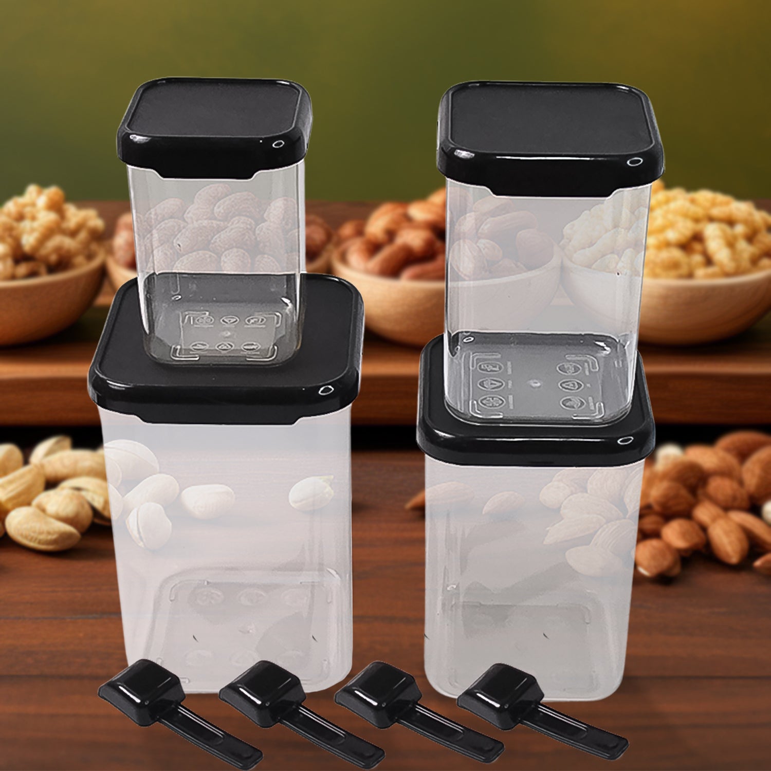 Plastic Air Tight Containers Storage (4 Pc Set With 4 Spoon) - Shop Gharse