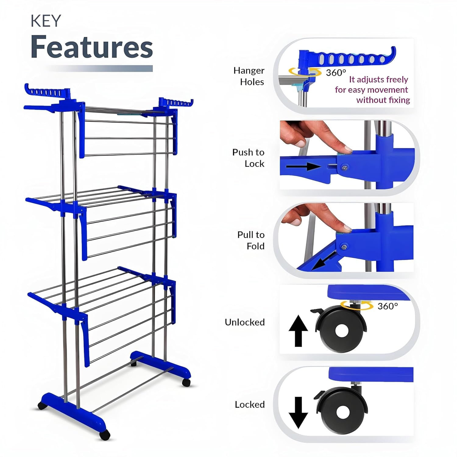Foldable Stainless Steel Clothes Drying Stand Rack - Shop Gharse