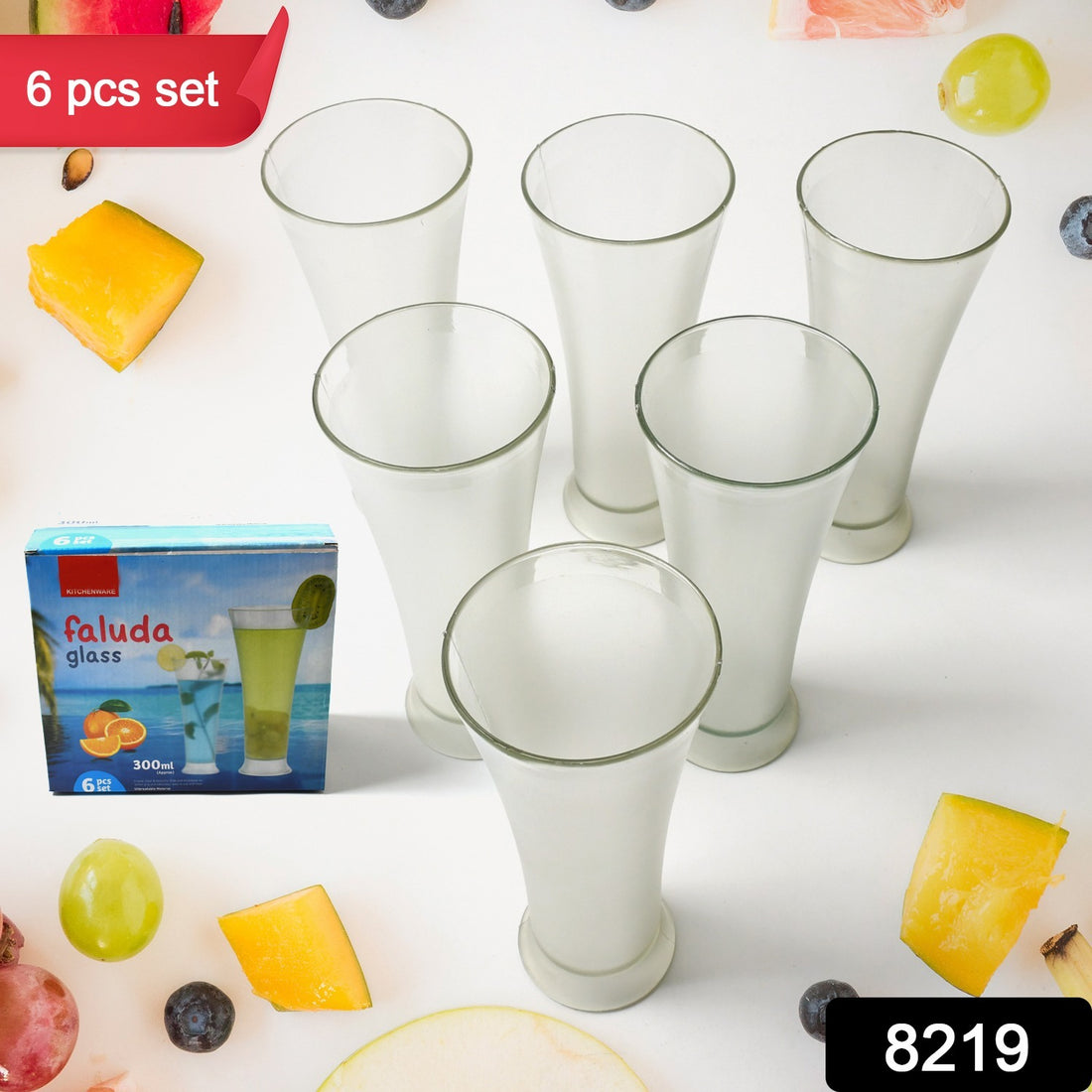 8219 High Quality Faluda Ice Cream Juicer And Water Glasses Set Of 6 Transparent Drinking Water Glasses Stylish Glasses For Faluda Water Juice Glass Set Of 6 Pcs (300 Ml Approx) - Shop Gharse