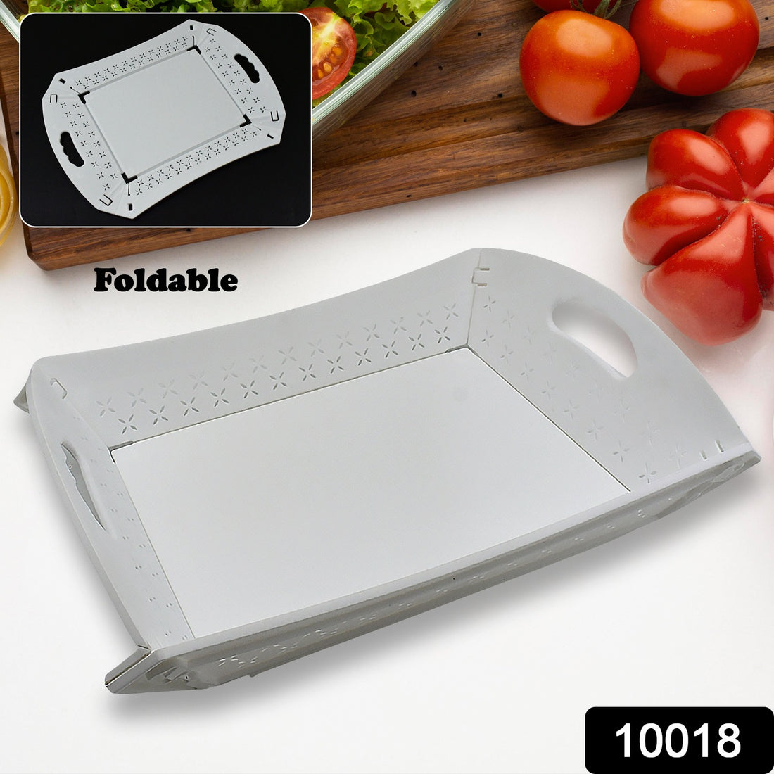 10018 Foldable Serving Tray Plastic Serving Traywith Handle Serving Tray For Food Kitchen Outdoors Restaurants (1 Pc) - Shop Gharse